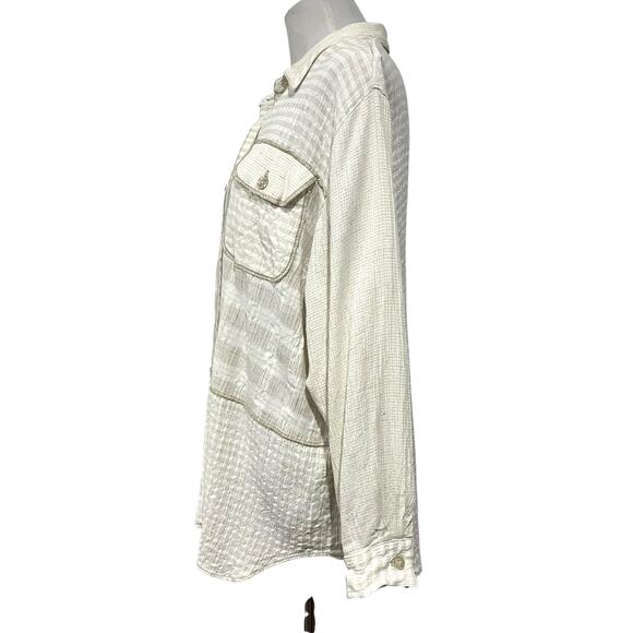 Saint Germain Paris Vintage Womens Sz L Button Up Top Beige Cream Check Pockets - Picture 5 of 9